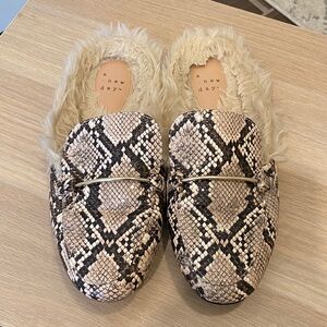 Snakeskin Mules with Fur Lining
